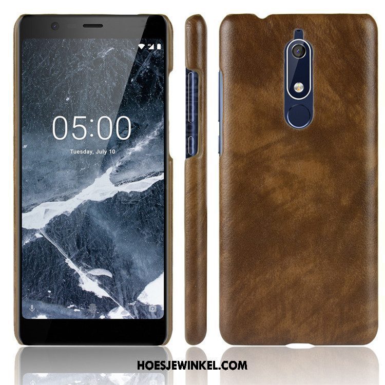 Nokia 5.1 Hoesje Soort Aziatische Vrucht Hoes Hard, Nokia 5.1 Hoesje Leer Patroon Braun