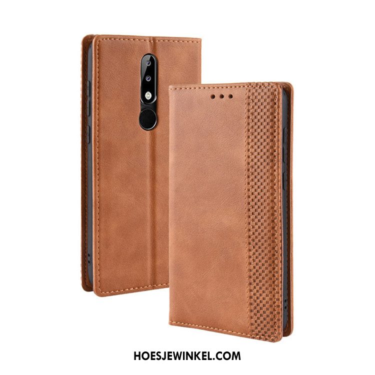 Nokia 5.1 Plus Hoesje Bescherming Mobiele Telefoon Magnetisch, Nokia 5.1 Plus Hoesje Hoes Leren Etui Braun