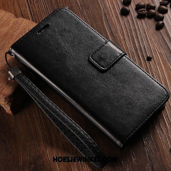 Nokia 6.1 Hoesje Portemonnee Mobiele Telefoon Zwart, Nokia 6.1 Hoesje Folio Leren Etui