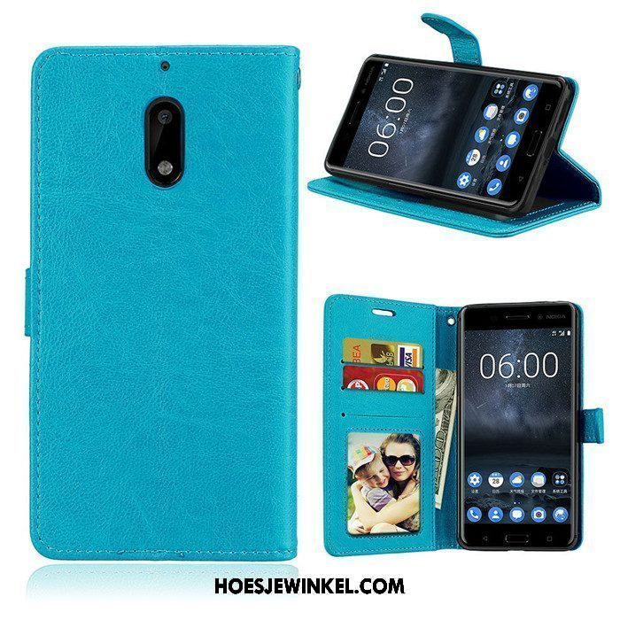 Nokia 6 Hoesje Siliconen Portemonnee Anti-fall, Nokia 6 Hoesje Blauw Folio