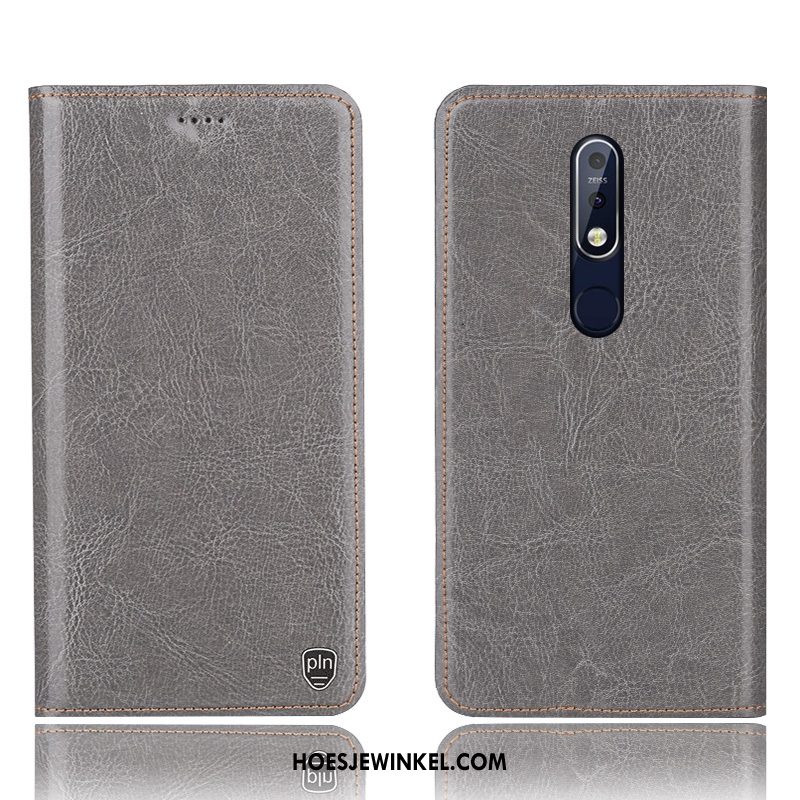 Nokia 7.1 Hoesje Folio Hoes Mobiele Telefoon, Nokia 7.1 Hoesje Patroon Grijs