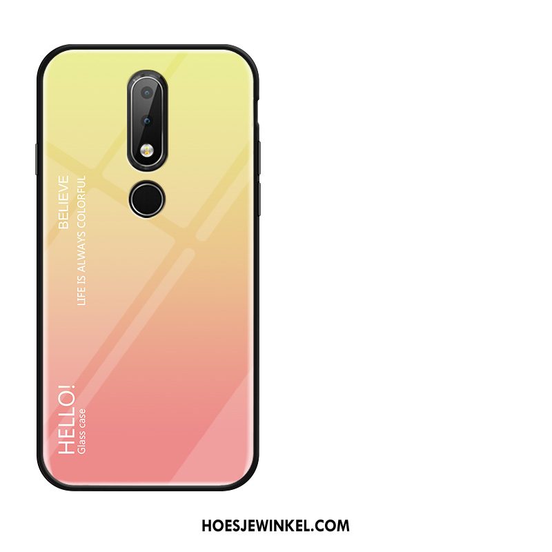 Nokia 7.1 Hoesje Geel Glas Trend, Nokia 7.1 Hoesje Anti-fall Verloop Orange