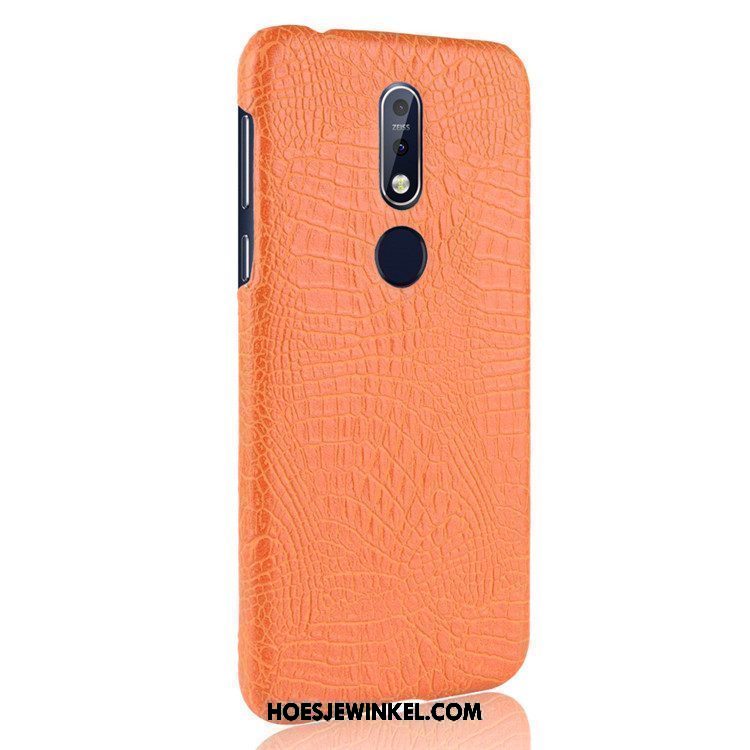 Nokia 7.1 Hoesje Hoes Leer Krokodillenleer, Nokia 7.1 Hoesje Mobiele Telefoon Bescherming Orange