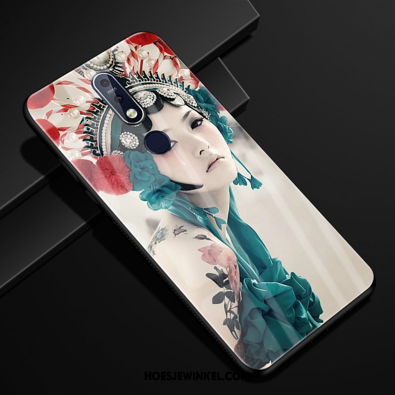 Nokia 7.1 Hoesje Hoes Wit Mobiele Telefoon, Nokia 7.1 Hoesje Rood Glas