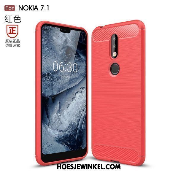 Nokia 7.1 Hoesje Rood Bescherming Hoes, Nokia 7.1 Hoesje Anti-fall Mobiele Telefoon