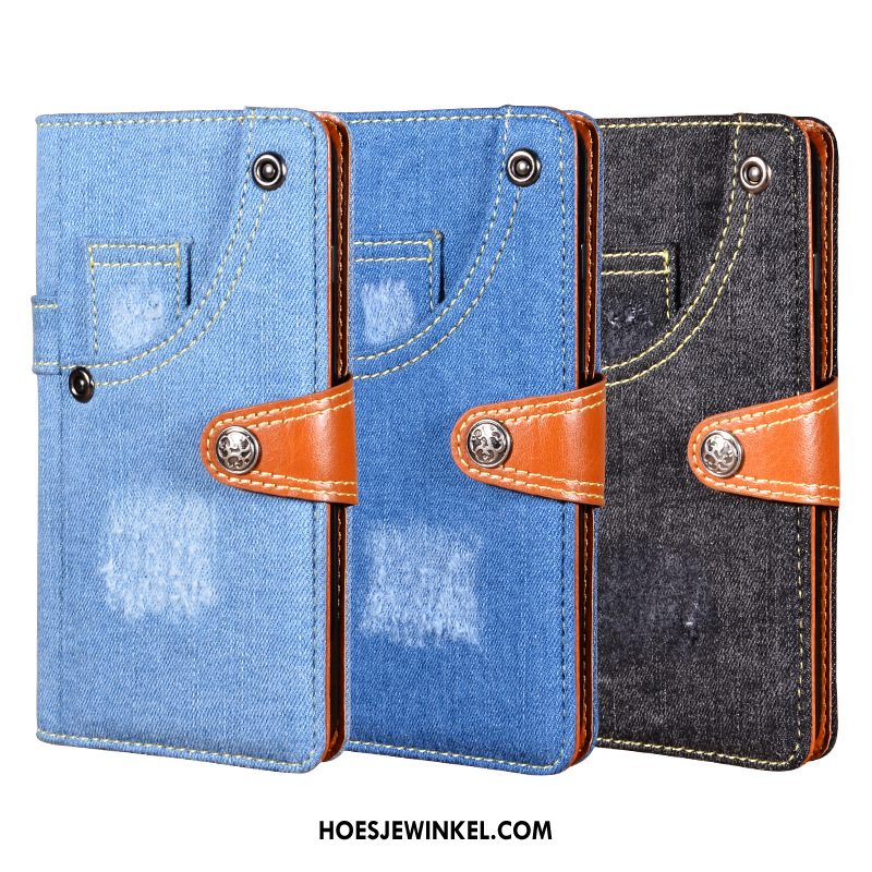 Nokia 7.2 Hoesje Denim Folio Zwart, Nokia 7.2 Hoesje Hoes Leren Etui