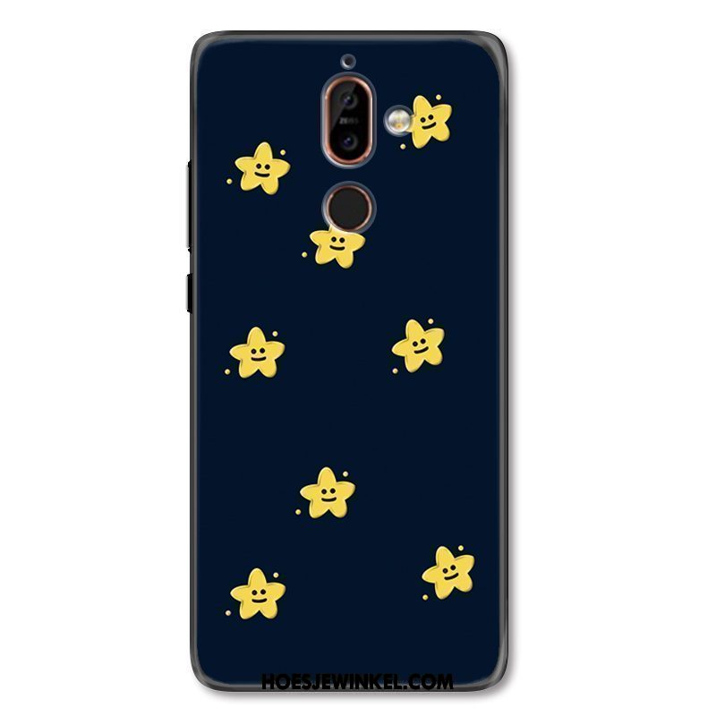 Nokia 7 Plus Hoesje Donkerblauw Spotprent Bescherming, Nokia 7 Plus Hoesje Ster Kunst