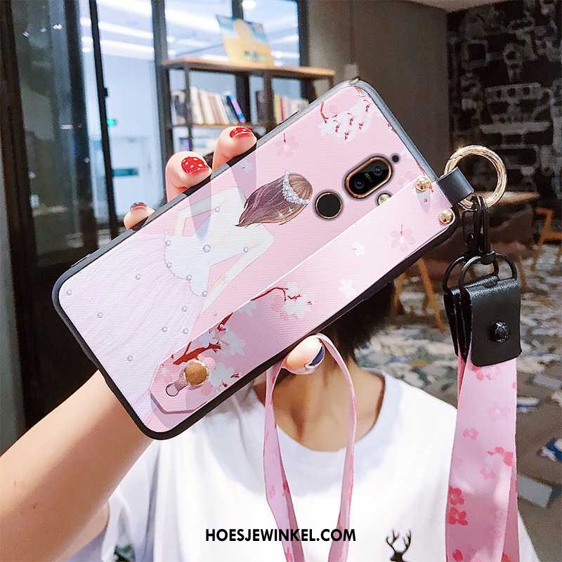 Nokia 7 Plus Hoesje Hanger Roze Schoonheid, Nokia 7 Plus Hoesje Chinese Stijl Pu