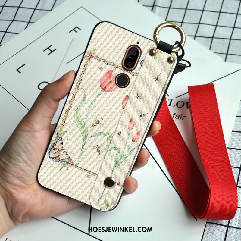 Nokia 7 Plus Hoesje Hanger Vlinder Zacht, Nokia 7 Plus Hoesje Anti-fall Bloemen Beige