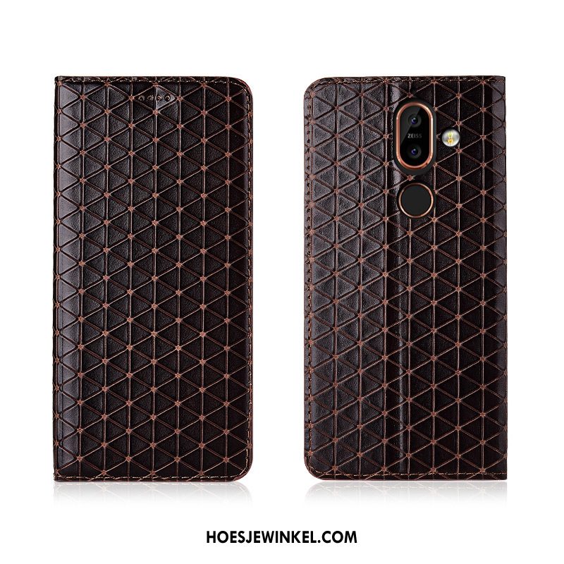 Nokia 7 Plus Hoesje Hoes Echt Leer Leren Etui, Nokia 7 Plus Hoesje All Inclusive Anti-fall Braun