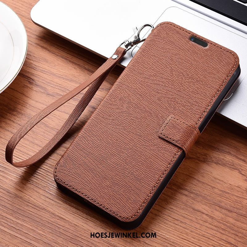 Nokia 7 Plus Hoesje Leren Etui All Inclusive Anti-fall, Nokia 7 Plus Hoesje Magneet Sluit Houtnerf Braun