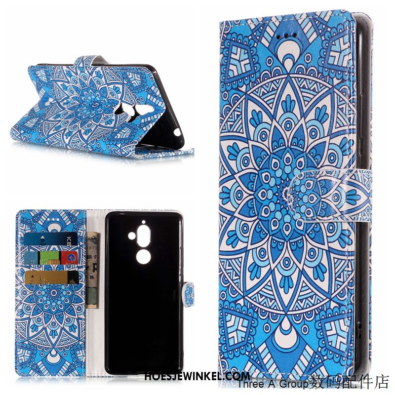 Nokia 7 Plus Hoesje Mobiele Telefoon Bescherming Blauw, Nokia 7 Plus Hoesje Leren Etui Hoes