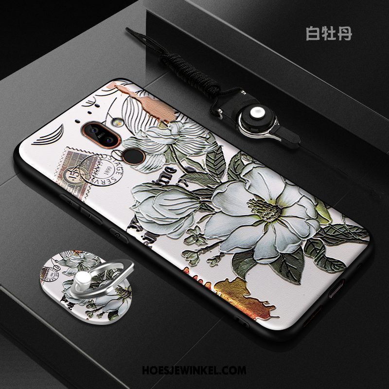 Nokia 7 Plus Hoesje Reliëf Bescherming Hoes, Nokia 7 Plus Hoesje Ring Hanger
