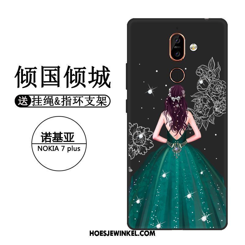 Nokia 7 Plus Hoesje Zwart Hoes Siliconen, Nokia 7 Plus Hoesje Anti-fall Hanger