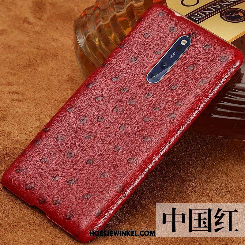 Nokia 8 Hoesje Kunst Leren Etui Rood, Nokia 8 Hoesje Chinese Stijl Vintage