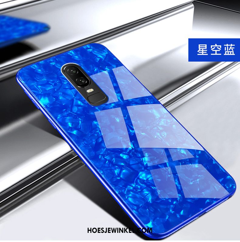 Oneplus 6 Hoesje Glas Mobiele Telefoon Anti-fall, Oneplus 6 Hoesje Blauw Hoes