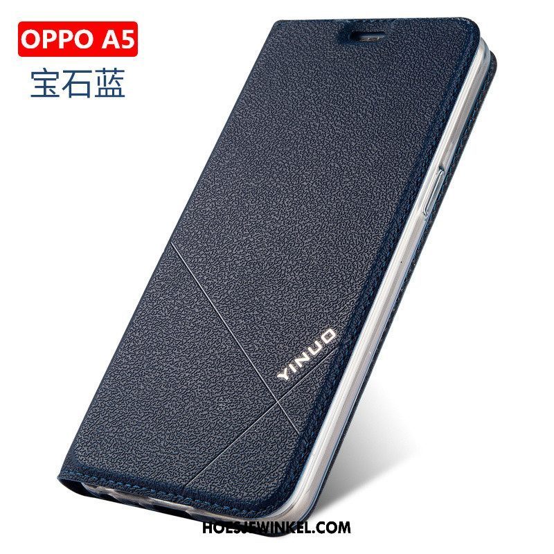 Oppo A5 Hoesje Hoes Zacht Leren Etui, Oppo A5 Hoesje Anti-fall Folio