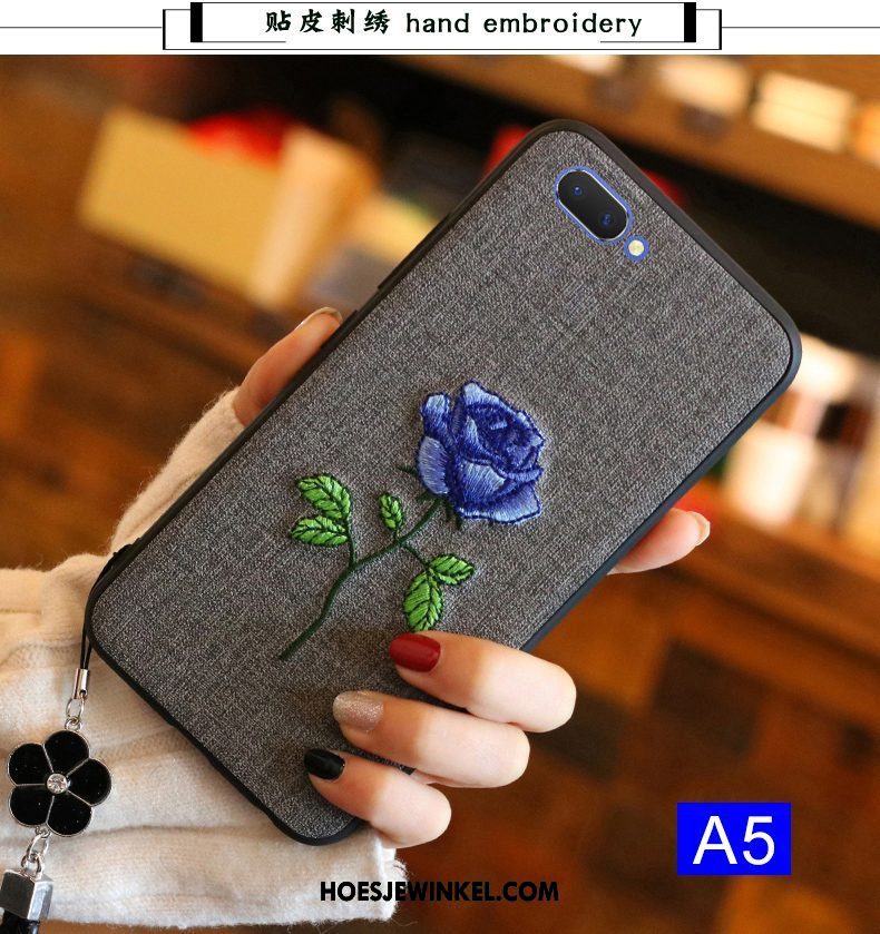 Oppo A5 Hoesje Hoes Zwart Chinese Stijl, Oppo A5 Hoesje Zacht All Inclusive