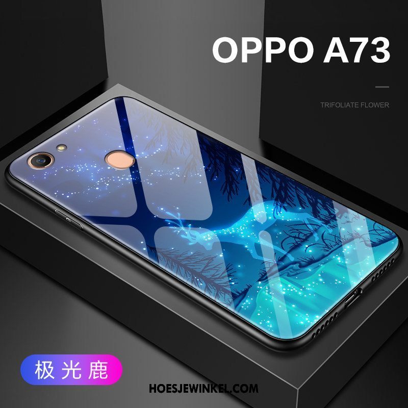 Oppo A73 Hoesje Mobiele Telefoon Hoes Blauw, Oppo A73 Hoesje Glas Hard