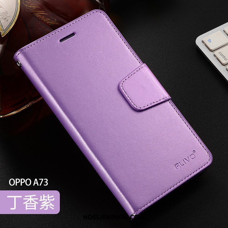 Oppo A73 Hoesje Zacht Leren Etui Purper, Oppo A73 Hoesje Anti-fall Clamshell