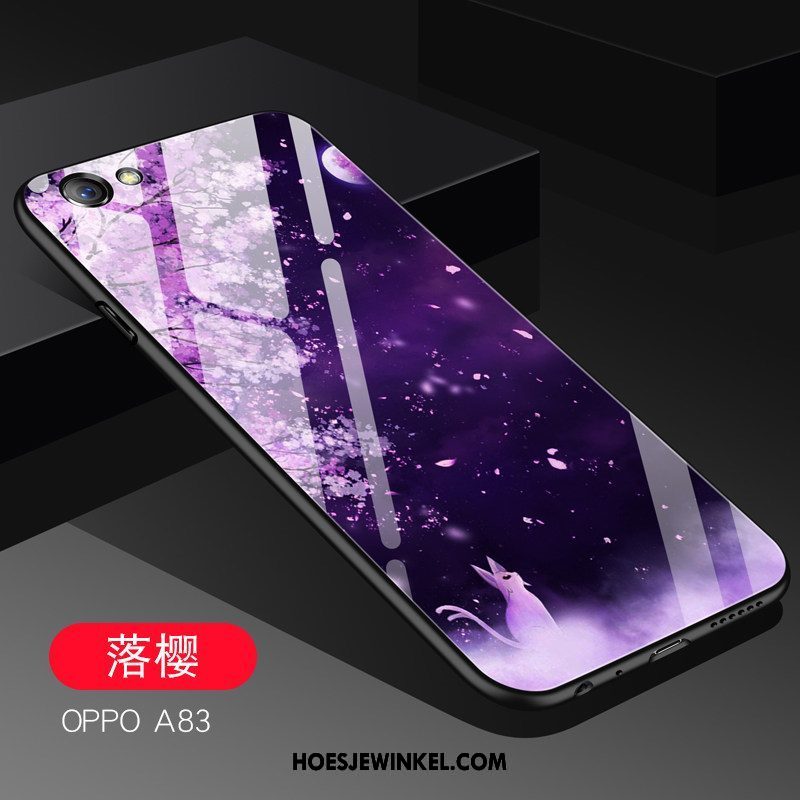 Oppo A83 Hoesje Glas Spotprent Mode, Oppo A83 Hoesje Anti-fall Schrobben