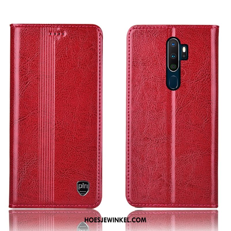 Oppo A9 2020 Hoesje Bescherming All Inclusive Leren Etui, Oppo A9 2020 Hoesje Mobiele Telefoon Rood