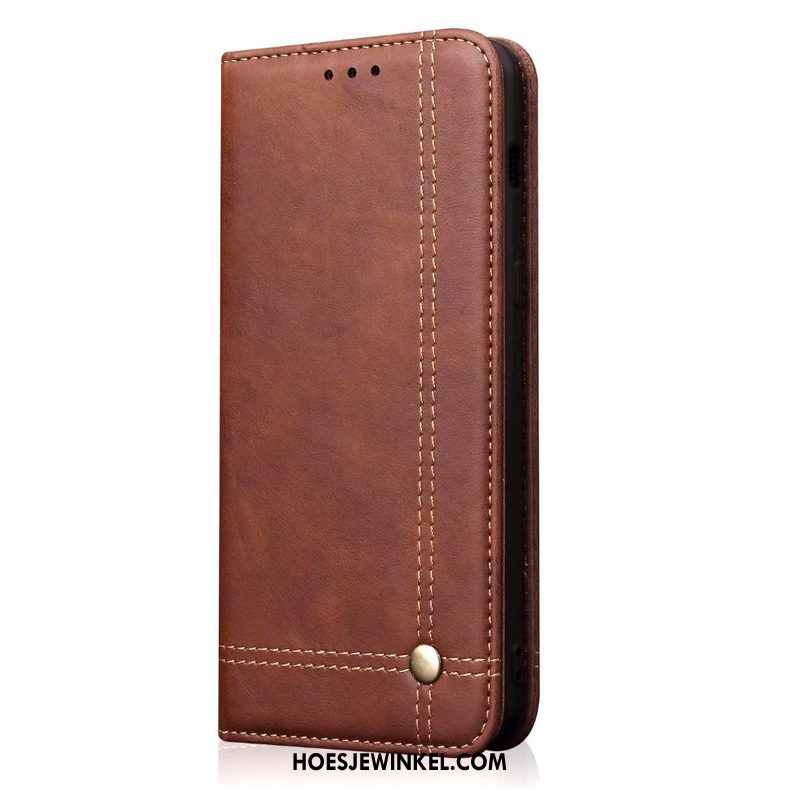 Oppo A9 2020 Hoesje Leren Etui Folio Licht, Oppo A9 2020 Hoesje Siliconen Vintage Braun