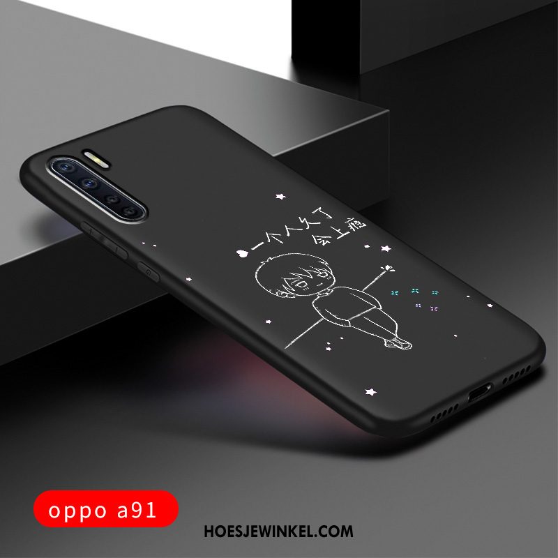 Oppo A91 Hoesje Net Red Zwart All Inclusive, Oppo A91 Hoesje Nieuw Bescherming