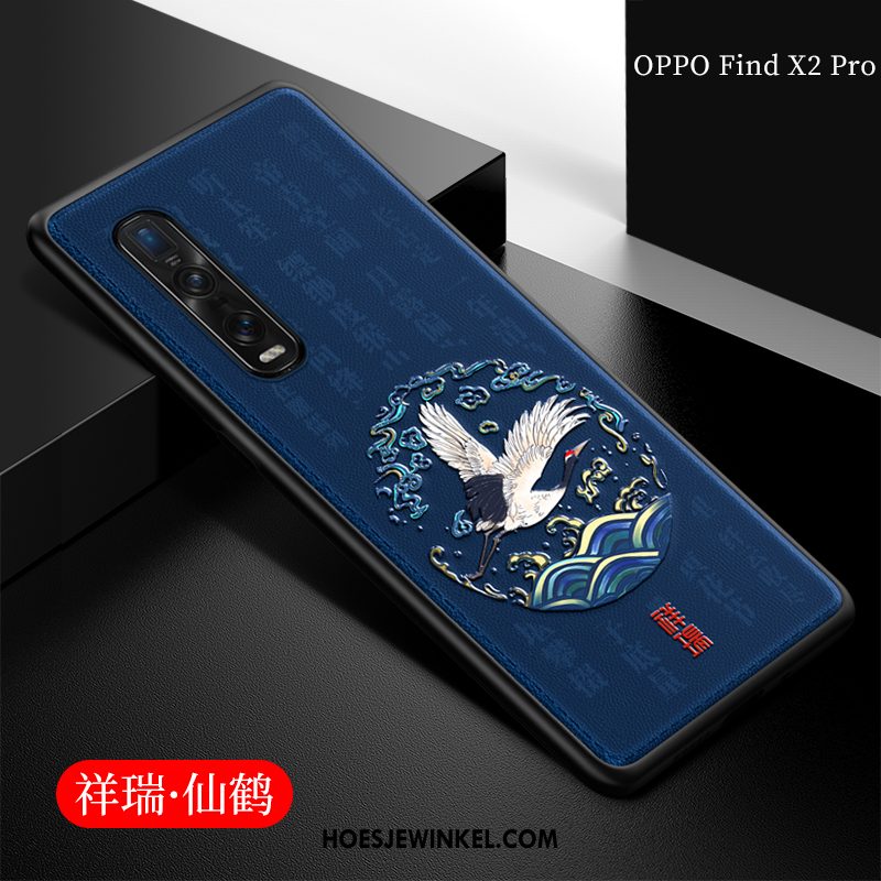 Oppo Find X2 Pro Hoesje Anti-fall Chinese Stijl Hoes, Oppo Find X2 Pro Hoesje Blauw Zacht