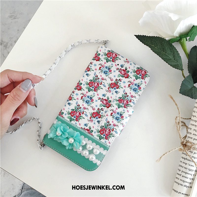 Oppo R11s Hoesje Leren Etui Bloemen Folio, Oppo R11s Hoesje Parel Mobiele Telefoon