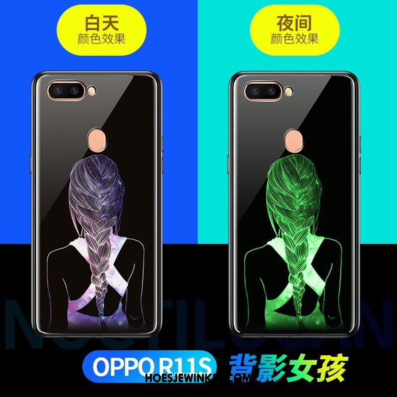 Oppo R11s Hoesje Lichtende Zwart Anti-fall, Oppo R11s Hoesje Glas Mobiele Telefoon