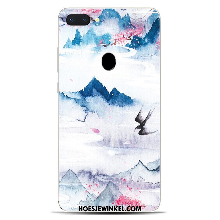 Oppo R15 Hoesje Blauw Chinese Stijl Hoes, Oppo R15 Hoesje Inkt Spiegel