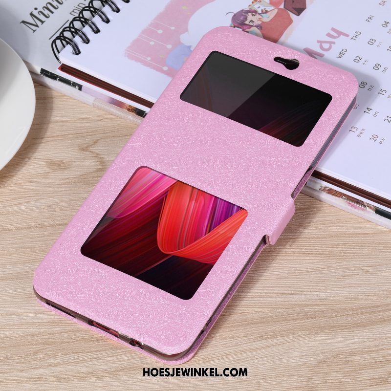 Oppo R15 Hoesje Siliconen Roze Folio, Oppo R15 Hoesje Leren Etui Bescherming