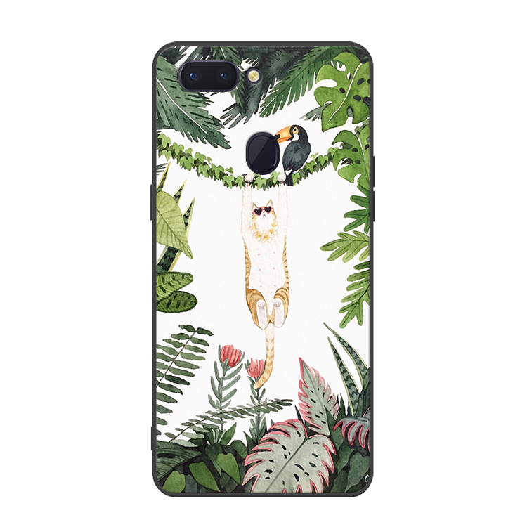 Oppo R15 Pro Hoesje Kunst Wit Bloemen, Oppo R15 Pro Hoesje Groen Anti-fall