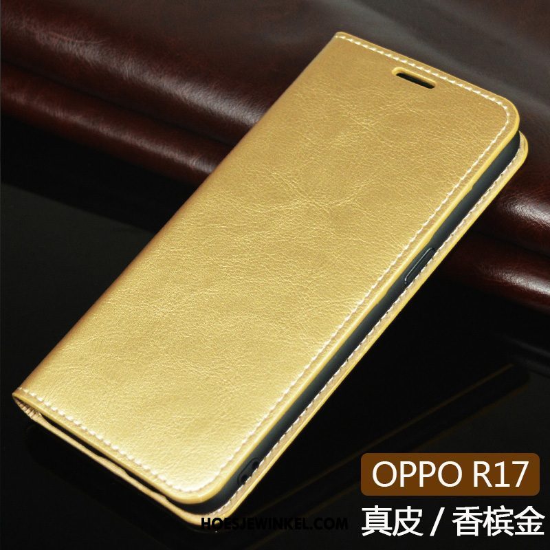 Oppo R17 Hoesje Leren Etui Echt Leer Bedrijf, Oppo R17 Hoesje Goud Mobiele Telefoon