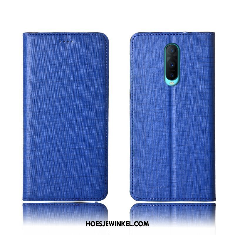 Oppo R17 Pro Hoesje Blauw Leren Etui Anti-fall, Oppo R17 Pro Hoesje Echt Leer Clamshell