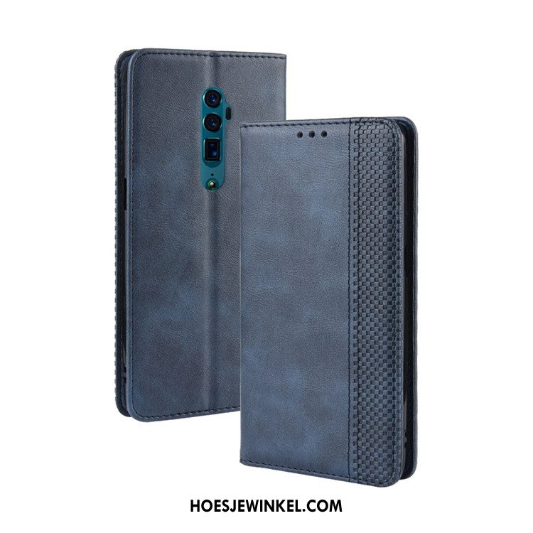 Oppo Reno 10x Zoom Hoesje Hoes Magneet Sluit Leren Etui, Oppo Reno 10x Zoom Hoesje Mobiele Telefoon Donkerblauw