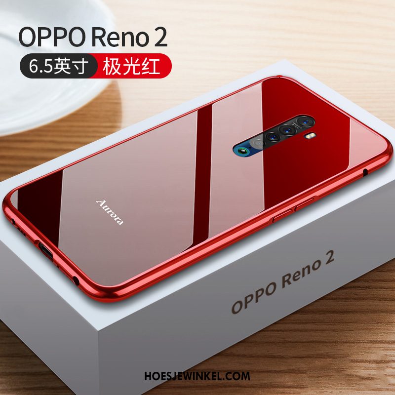 Oppo Reno 2 Hoesje Metaal Mobiele Telefoon Omlijsting, Oppo Reno 2 Hoesje Anti-fall Net Red