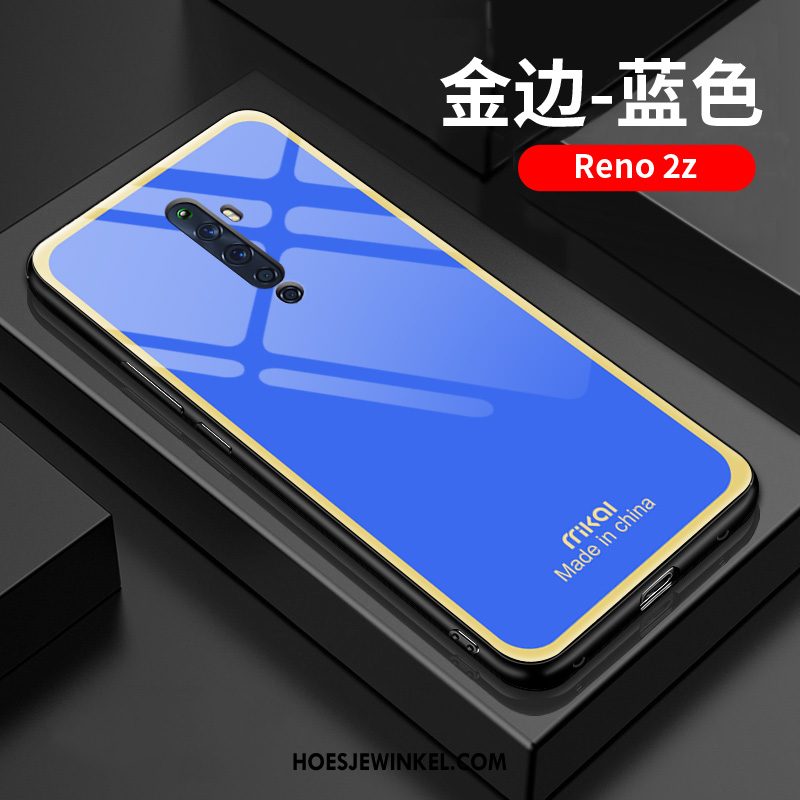 Oppo Reno 2 Z Hoesje Goud Hoes Blauw, Oppo Reno 2 Z Hoesje Glas Net Red