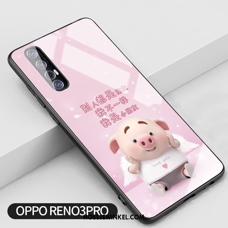 Oppo Reno 3 Pro Hoesje Glas Bloemen Trend, Oppo Reno 3 Pro Hoesje Roze Anti-fall