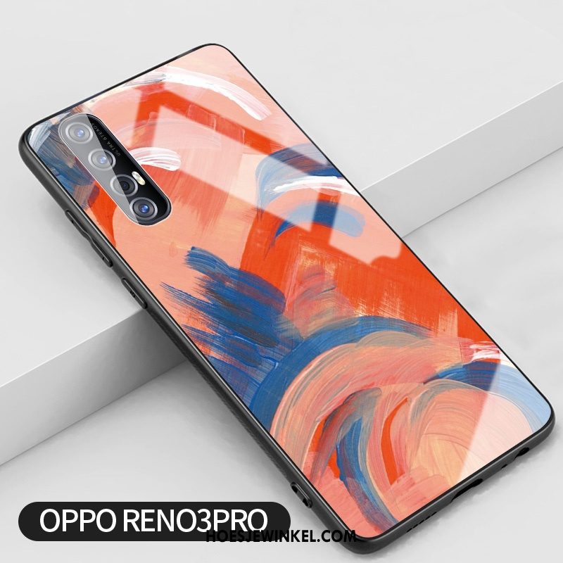 Oppo Reno 3 Pro Hoesje Hoes Olieverfschilderij Siliconen, Oppo Reno 3 Pro Hoesje Glas Rood