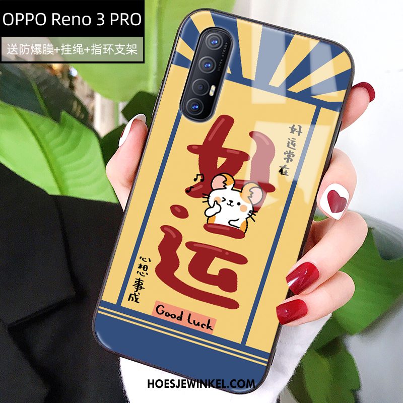 Oppo Reno 3 Pro Hoesje Siliconen Glas Rat, Oppo Reno 3 Pro Hoesje Geel Spotprent