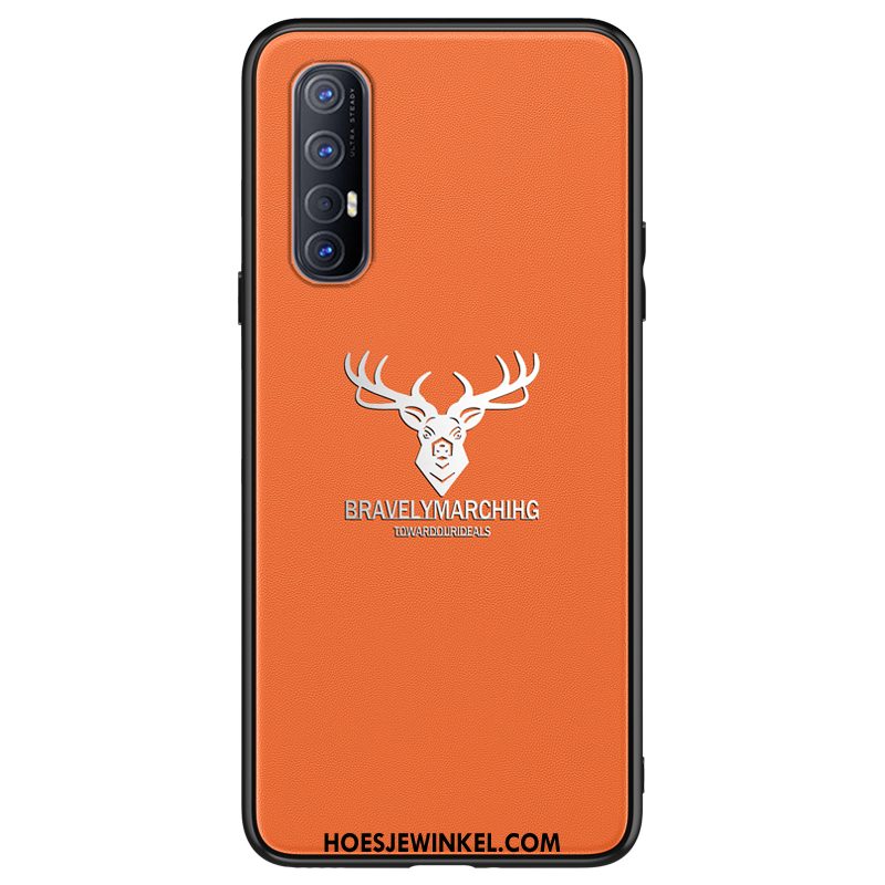 Oppo Reno 3 Pro Hoesje Siliconen Leer Anti-fall, Oppo Reno 3 Pro Hoesje All Inclusive Leren Etui Orange