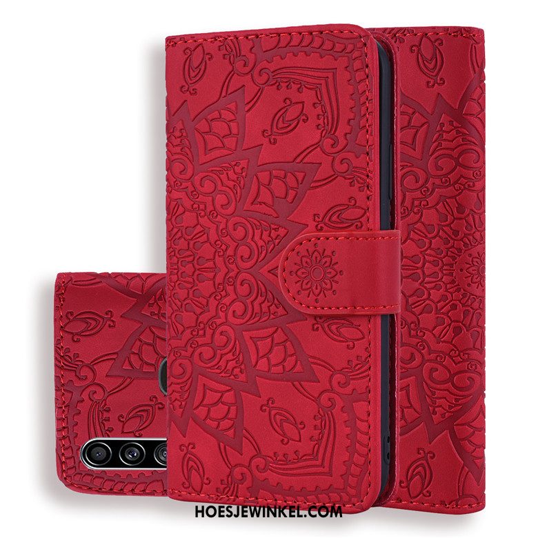 Samsung Galaxy A20s Hoesje Anti-fall Rood Bloemen, Samsung Galaxy A20s Hoesje Zacht Mobiele Telefoon