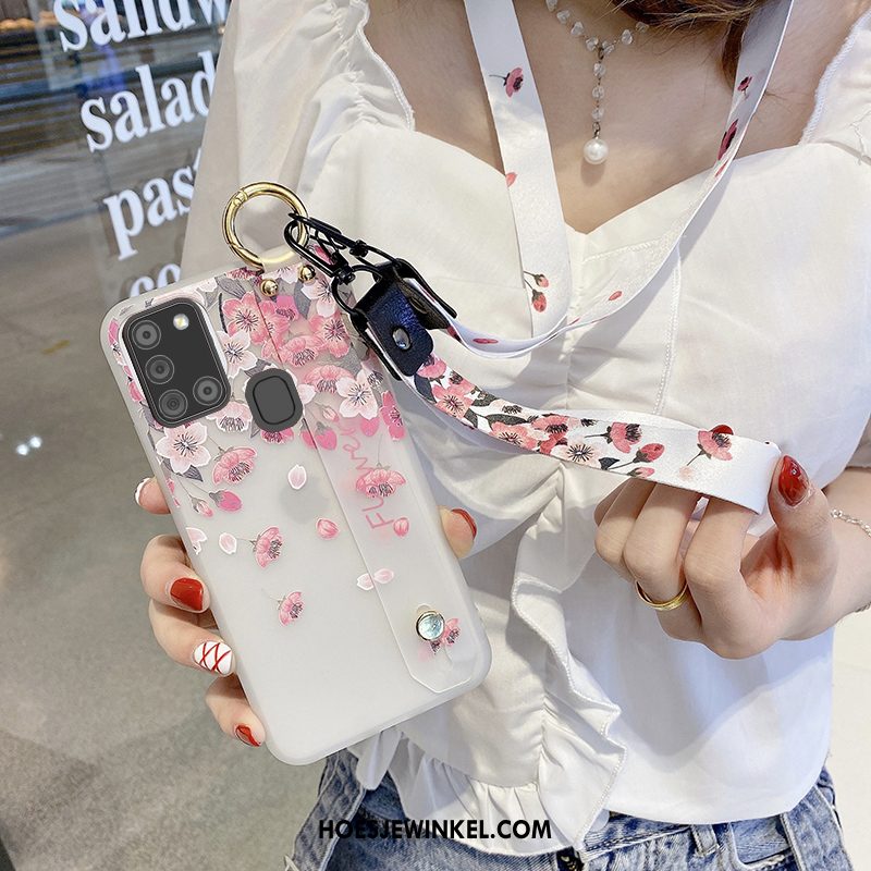 Samsung Galaxy A21s Hoesje Doorzichtig Wit Hoes, Samsung Galaxy A21s Hoesje Spotprent Hanger