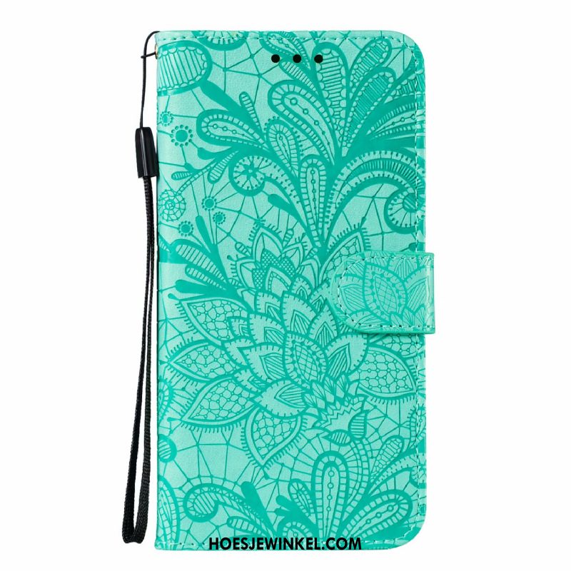 Samsung Galaxy A21s Hoesje Leren Etui Ster Groen, Samsung Galaxy A21s Hoesje Kant Mobiele Telefoon