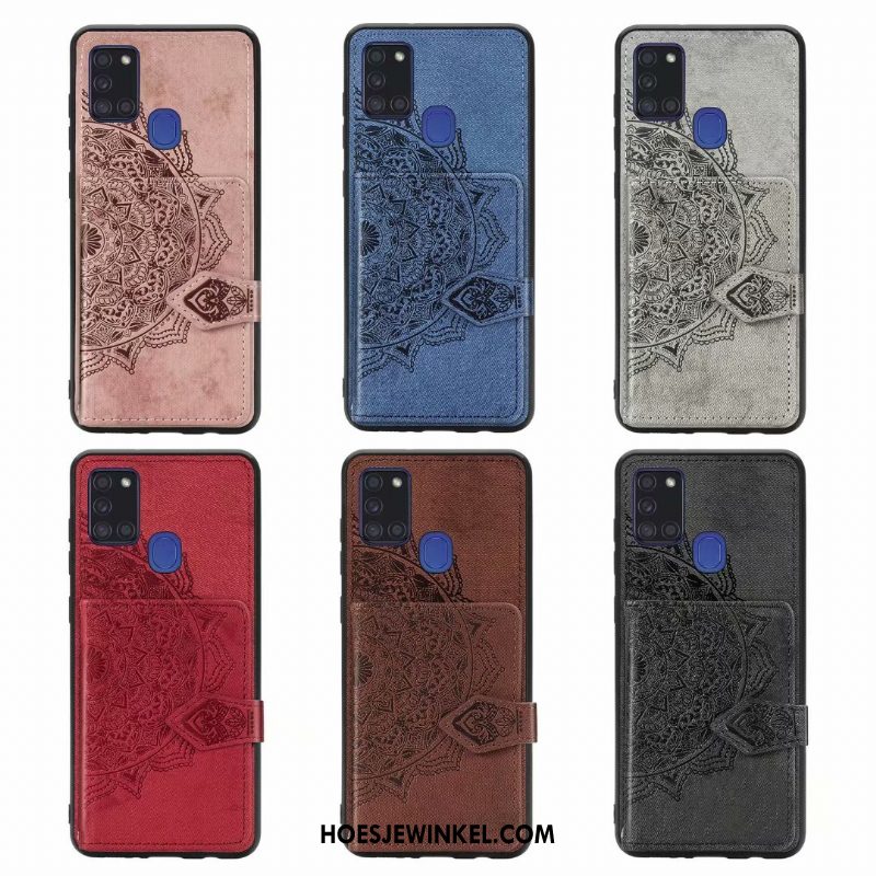 Samsung Galaxy A21s Hoesje Ster Portemonnee Patroon, Samsung Galaxy A21s Hoesje Blauw Leren Etui