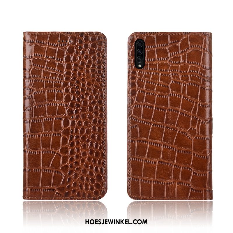 Samsung Galaxy A30s Hoesje Anti-fall Echt Leer Hoes, Samsung Galaxy A30s Hoesje Folio Nieuw Braun