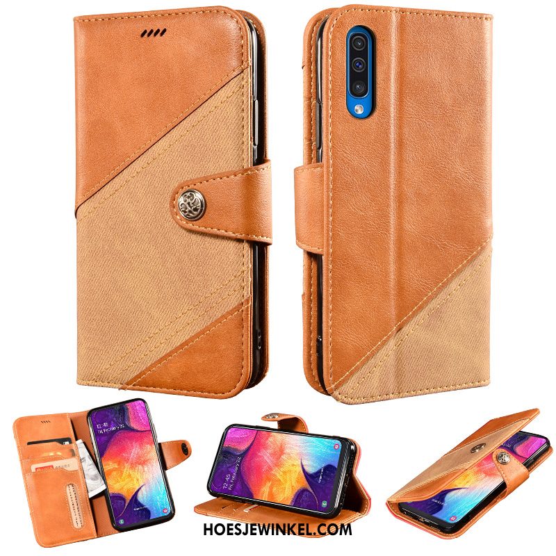 Samsung Galaxy A30s Hoesje Gemeenschappelijk Klittenband Clamshell, Samsung Galaxy A30s Hoesje Zacht Geel