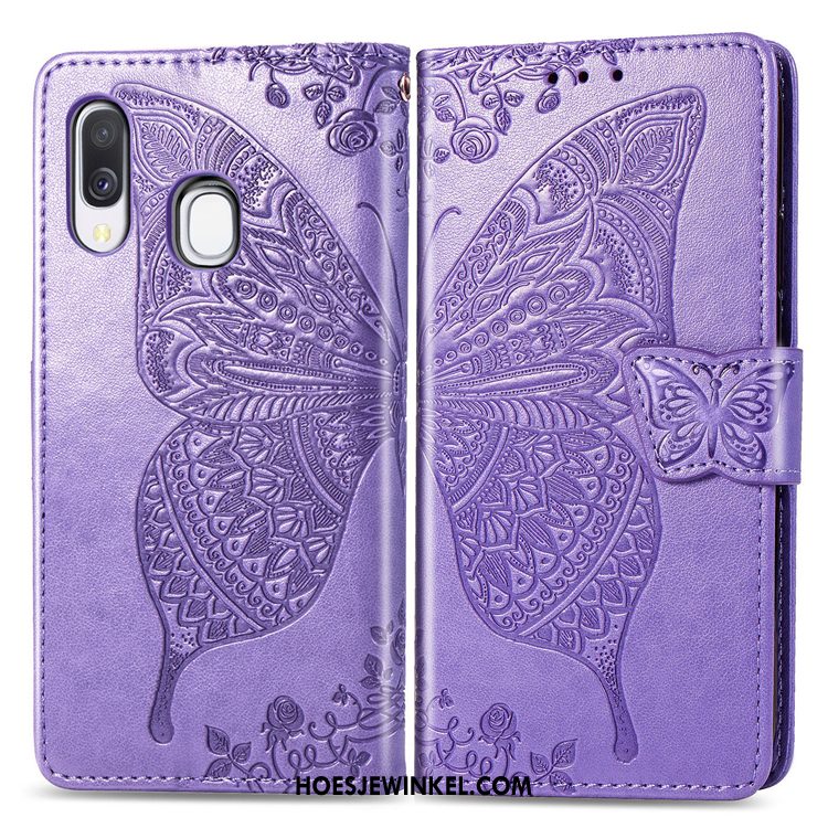 Samsung Galaxy A40 Hoesje Hanger Purper Reliëf, Samsung Galaxy A40 Hoesje Mobiele Telefoon Scheppend